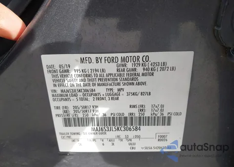 2019 Ford Ecosport Ses из США, поврежденный, VIN MAJ6S3JL5KC306584